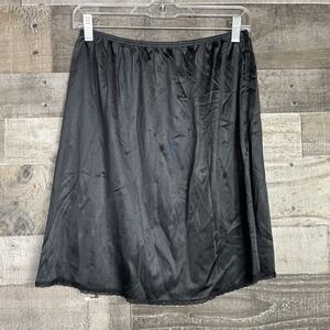 Vtg Vassarette Nylon Black Side Slit Lace Trim Pull On Size L 20"